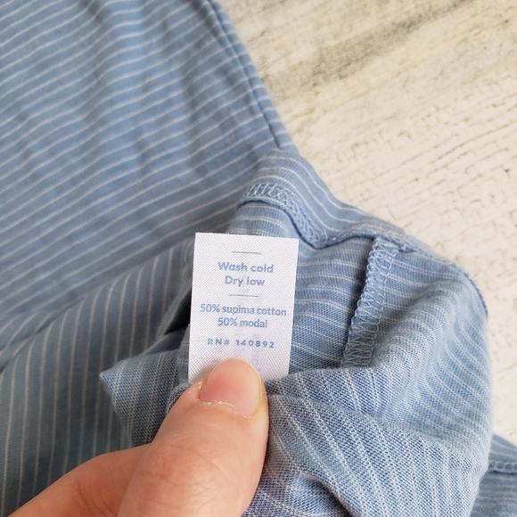 Marine Layer| Slub V Neck Striped Short Sleeve T-Shirt Blue Size XS - Picture 3 of 5